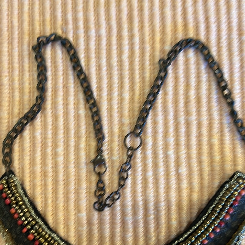 Tribal Bib Necklace with Faux Turquoise Beads - Picture 4 of 5